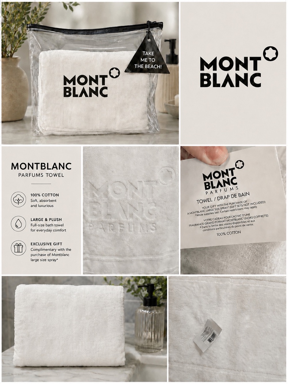 Mont Blanc White Embossed Logo Bath Towel